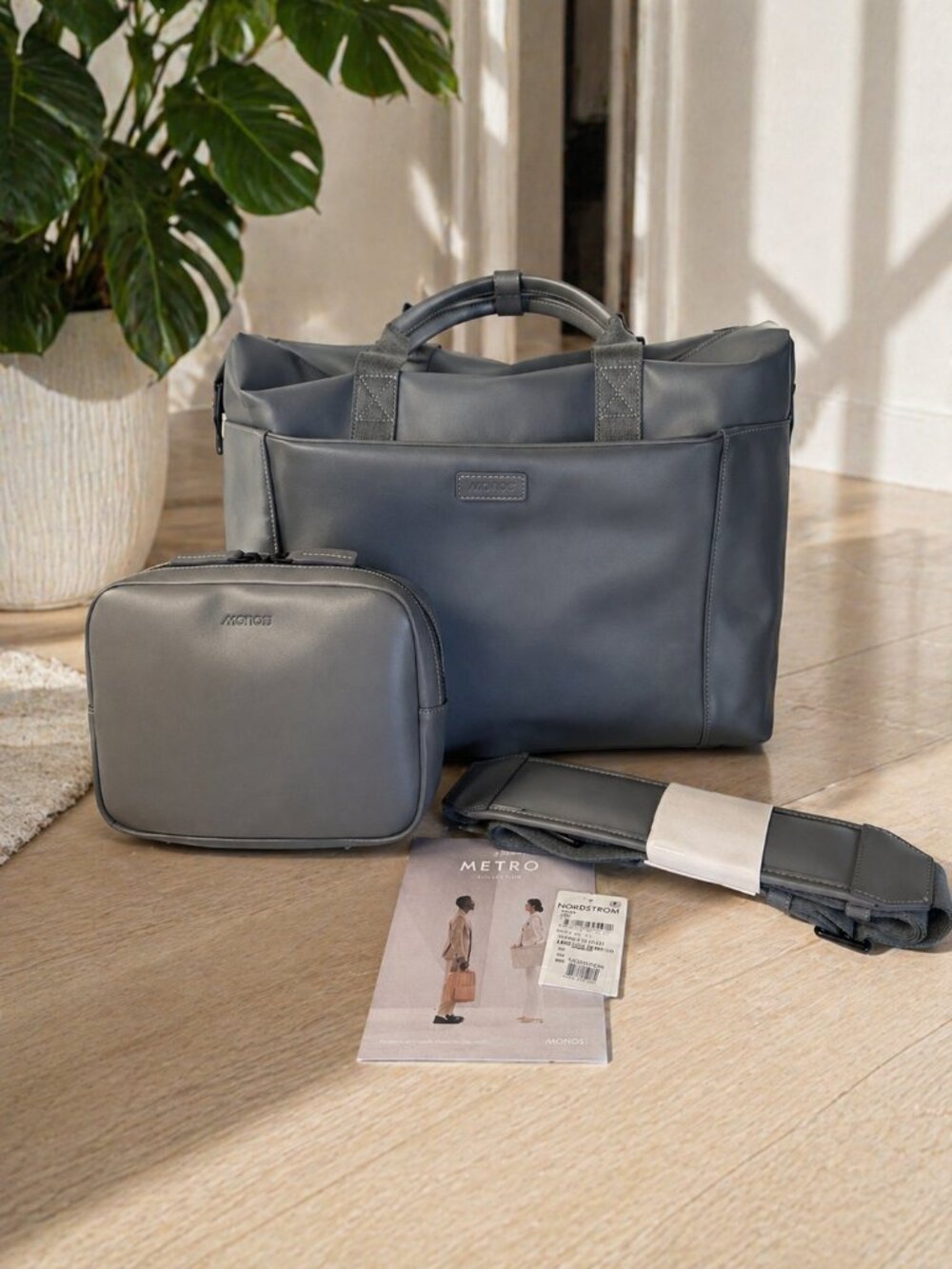 Monos Metro Duffel Dove Gray NWT Weekender Carry On Travel Bag w/ Metro Kit